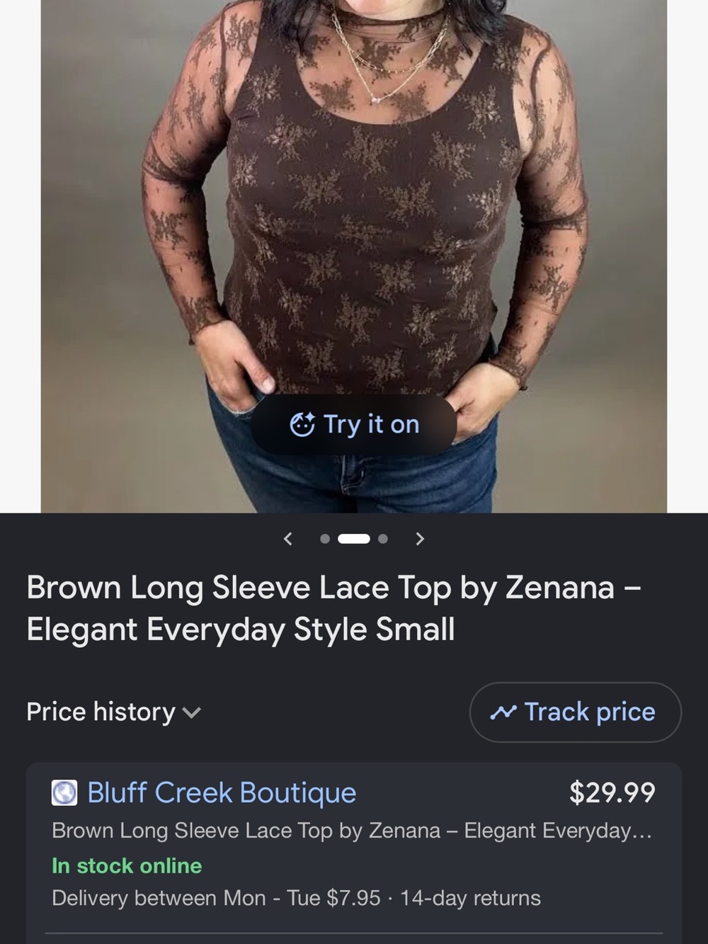 Zenana Outfitters Brown Sheer Floral Lace Top